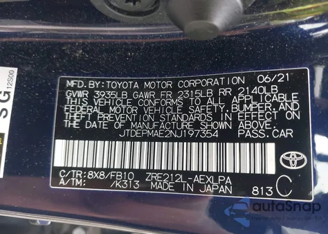 2022 Toyota Corolla Le from USA, damaged, VIN JTDEPMAE2NJ197354
